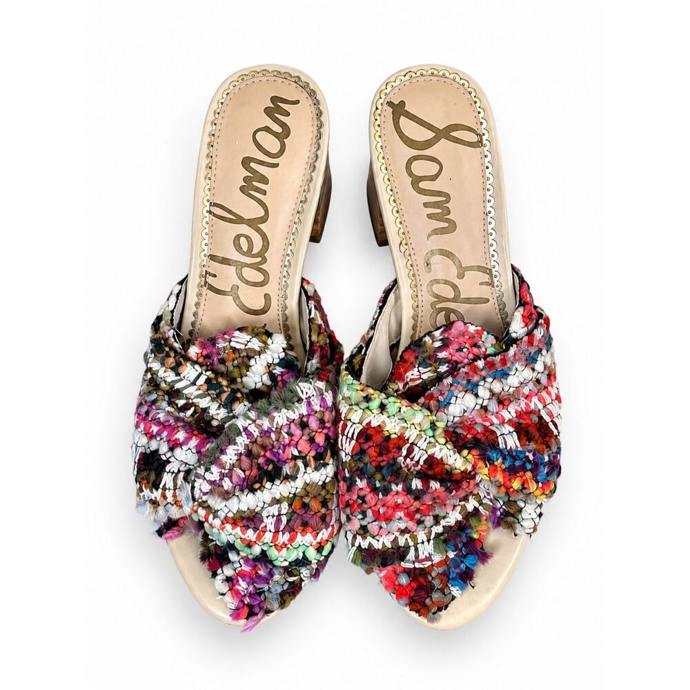 Sam Edelman Colorful Woven Mule Heels Boho Block Heel Slides Size 8.5